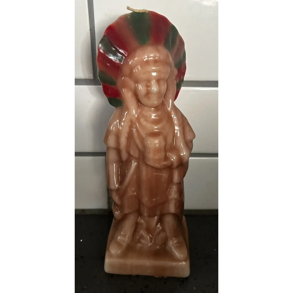 Vintage Figural Candle Native American Indian Chief Unburned Glossy Figure 9